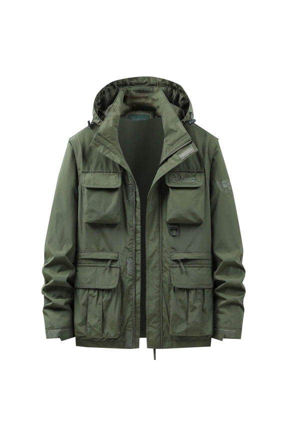 Men's Waterproof Hooded Jacket Outdoor Sportswear Coats Windproof Lightweight Jackets with Multi Pockets Army Green XXL