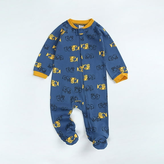 Rciityk Blue Baby Boys Girls Romper Baby Footed Pajamas with Mitten Cuffs Unisex Newborn Infant 2 Ways Zipper Cotton Footie Pjs for 0-3 Months
