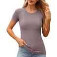 thumbnail image 2 of Uootdi Hauts à Manches Courtes pour Femmes Col Rond Sans Couture Tricot Compression Ajusté Doux Respirant Chemises Décontractées de Sport Cadeau, 2 of 3