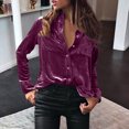 thumbnail image 2 of Winter Fall Womens Tops Blouse Velvet Long Sleeve Button Pocket Shirt Top Casual Shirts, 2 of 6