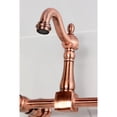 thumbnail image 2 of Kingston Brass KS244AXAC Heritage Double-Handle 2-Hole Wall-Mount Bridge Kitchen Faucet in Antique Copper, 2 of 8
