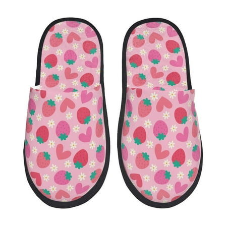 Balery Haear Strawberry Slient Indoor Furry Fleece Comfort House Shoes Soft Non-Slip Home Shoes Cotton slippers House Slippers-- Medium