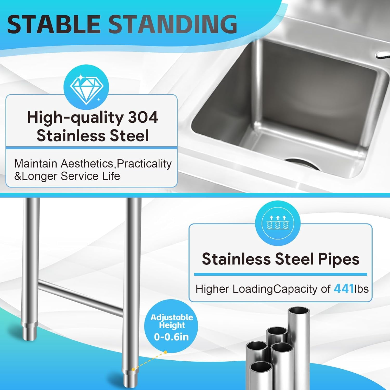 3-Compartment Sink, 39'' x 18'' x 36'' Stainless Steel Utility Sink, Free Standing Three Bowl Kitchen Sink Set with 2 Faucets Hot & Cold Water Pipes for Food Truck, Bar, Restaurant
