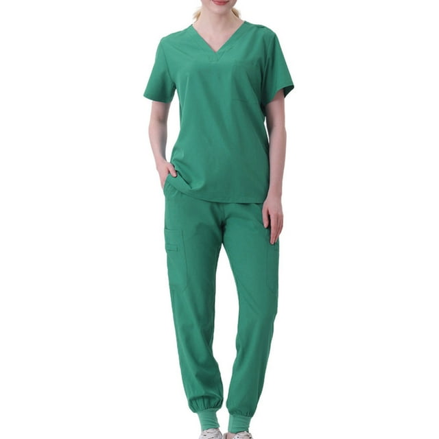 Robes d'Infirmière en Coton-Polyester, Ensemble Séparé à Manches Courtes, Lavable à la Machine, Coupe Confortable, pour le Personnel de la Santé, Robes Jetables, Tissu Léger, Protection Hygiénique, Uniformes Médicaux,