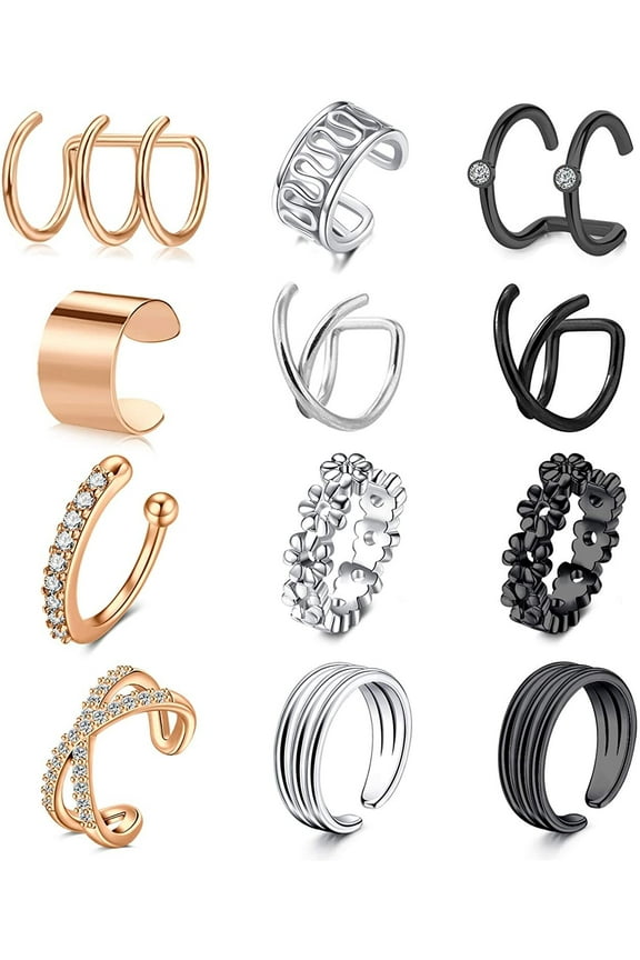 12pcs Stainless Steel Ear Cuff Mulit-Color Ear Clips Ring LAURITAMI No Piercing Earrings Set
