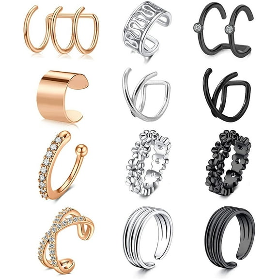 Briana Williams Multi-Color Ear Cuff Earrings, Stainless Steel, 0.31'' Diameter,12 Pack