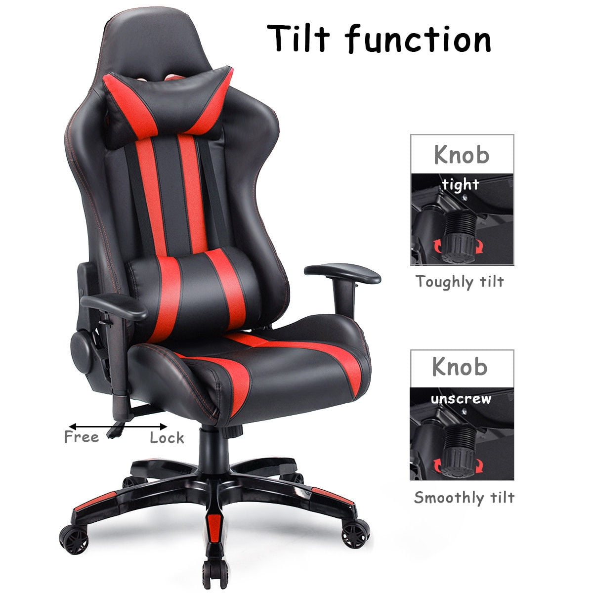 Costway Executive Racing Style High Back Reclining Chair Gaming Office Computer Black Red