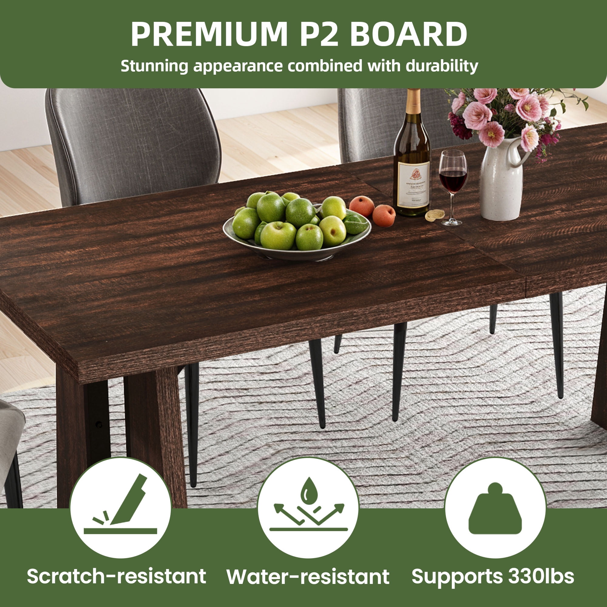 Uforic 70" Wood Dining Table for 6-8 Person, Farmhouse Rectangle Dining Table withHeavy Duty Leg, Kitchen Table for Gathering, Kitchen, Dining Living Room, Brown