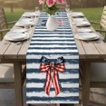 thumbnail image 4 of Thin Navy Lines Table Runner 72 Inches, Patriotic Bow Vintage Distressed Striped Bed Runner Dresser Scarves Tabletop for Indoor Outdoor Parties/Ceremony/Banquet, 18" x 72", 4 of 9