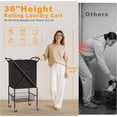 thumbnail image 4 of Laundry Basket with Wheels:88L Rolling Laundry Cart Foldable Metal Frame Dirty Clothes Laundry Hamper 36"H 4 Caster 2 Brake Waterproof Removable Liner Carry Handle for Dorm Laundry Room,Black, 4 of 9