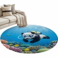 thumbnail image 2 of Funny Panda Diving Round Living Room Rugs 4 ft, Seafloor Corals Fish Oceans Modern Washable Area Rug with Non-Slip Sturdy Edge Binding Round Carpet for Entryway Kitchen Bedroom Bathroom, 2 of 9