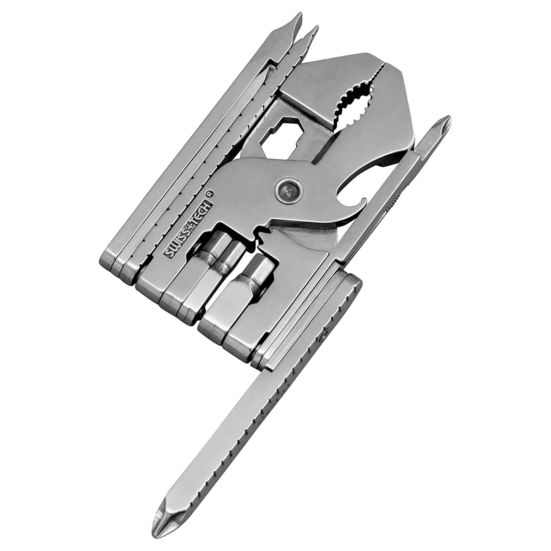 Pocket Multi-Tool Kit (22-in-1) Tool with Wrenches, Allen Drivers, Hand Drill and More, Solid Steel Construction, Polished Stainless Steel