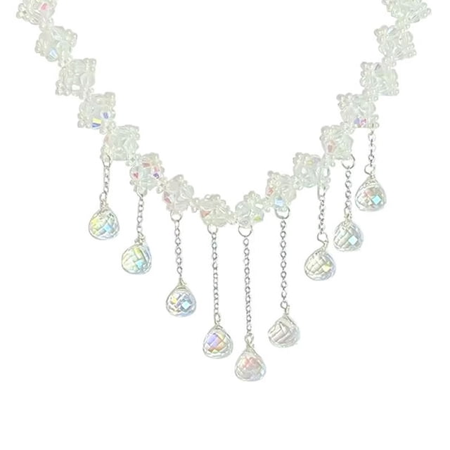 1 Uds. Elegante collar de diamantes con flecos de perlas dobles y flores, collar adornado para mujer