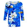 thumbnail image 5 of Nrmvnmi Womens 3/4 Length Sleeve Cotton Tops Casual Floral Print Round Neck Tie Dye Summer Tops Loose Fit Elastic and Lightweight Blouse For Women, 5 of 5