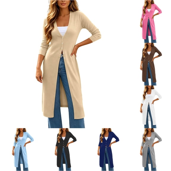 Long Cardigan Lightweight Knit Dusters Coat V Neck Button Up Sweater Dress Fall Outfits Women S