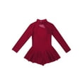 thumbnail image 4 of Aislor Kids Girls Ballet Dance Leotard Gymnastic Long Sleeve Keyhole Back Figure Ice Roller Skating Dress Burgundy 14, 4 of 7