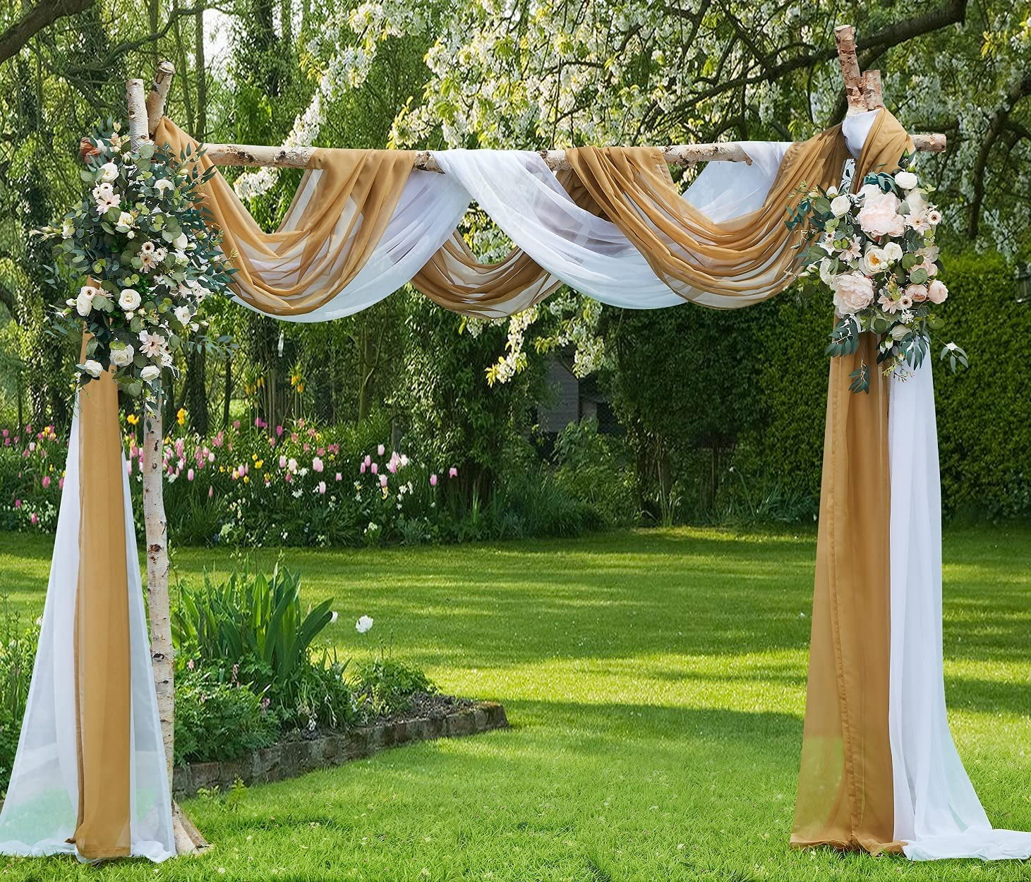 Warm Home Designs 55 Inches Wide x 6 Yard Long Caramel Gold Sheer Bulk Fabric for Wedding Arch Decorations or Crafts. AF GOLD 216