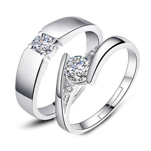 Maoww 2Pcs/set Men Women Couples Rings Wedding Party Crystal Letters Cuff Ring Love Matching Jewelry