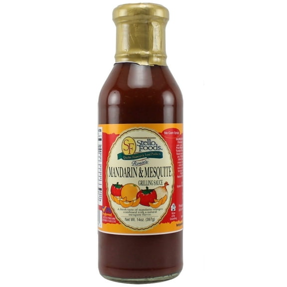 Stello Foods - Rosie's Mandarin & Mesquite Grilling Sauce 14 oz, No Corn Syrup, Low Calories, Fat Free, Cholesterol Free, Vegetarian