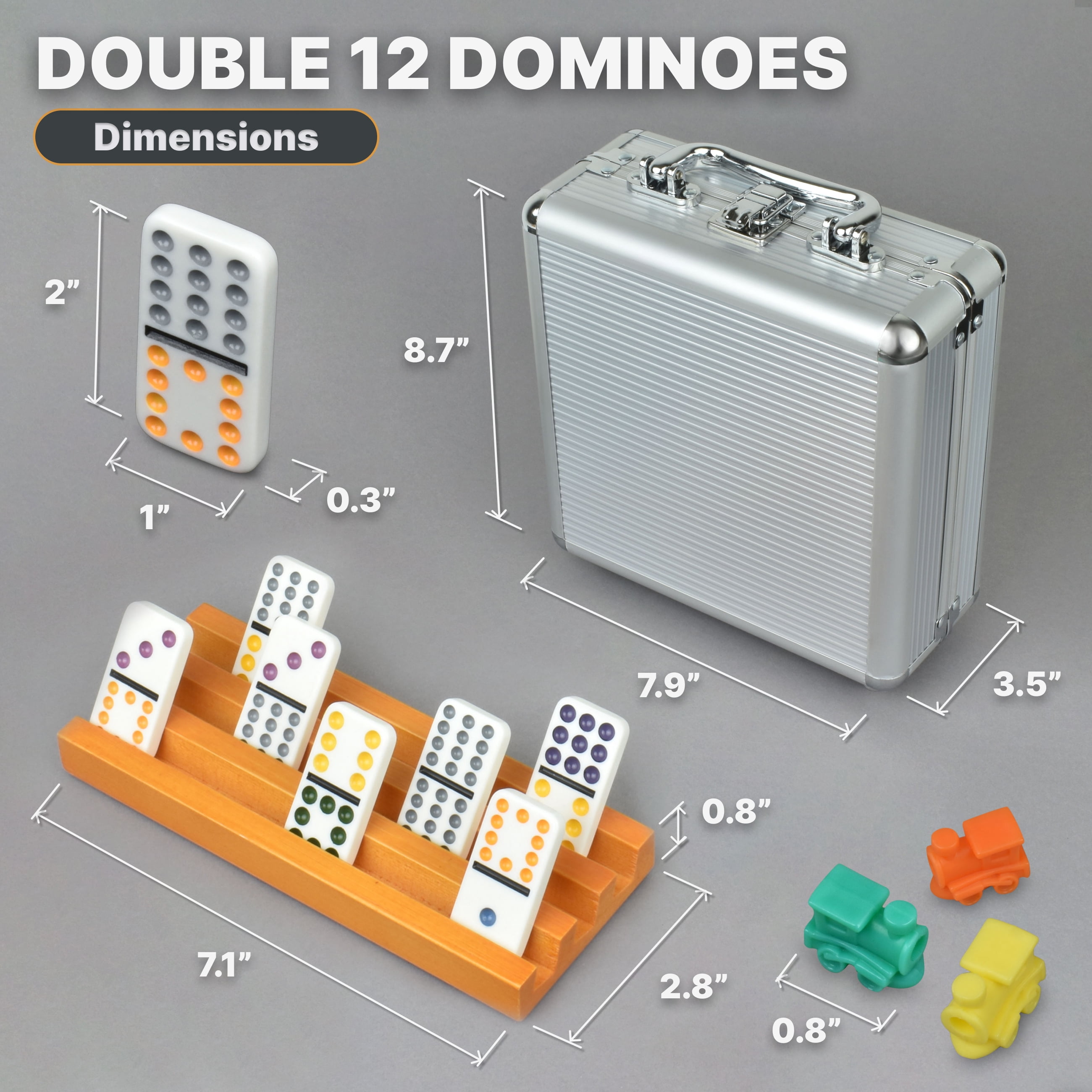 Mexican Train Dominoes Ensemble avec 4 Supports - Dominoes Double 12 avec Moyeu en Bois et Porte-Tuiles - Double 12 Dominos Set for Soirée Jeux Familiale pour Adultes et Enfants de 8 Mexican Train Dominoes Ensemble avec 4 Supports - Dominoes Double 12 avec Moyeu en Bois et Porte-Tuiles - Double 12 Dominos Set for Soirée Jeux Familiale pour Adultes et Enfants de 8