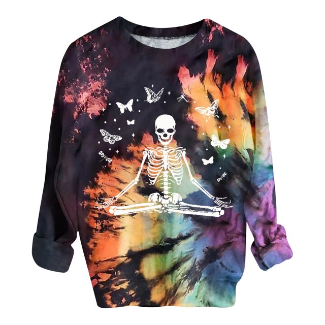 Moda mujer Casual cuello redondo manga larga Tie-dye impreso Halloween sudadera Tops Pompotops gfhjh3821