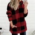 thumbnail image 2 of BUIGTTKLOP Fuzzy Fleece Sweatshirts for Women 1/4 Zip up Plaid Shirts Sherpa Pullover Jacket Coat with Pockets, 2 of 6