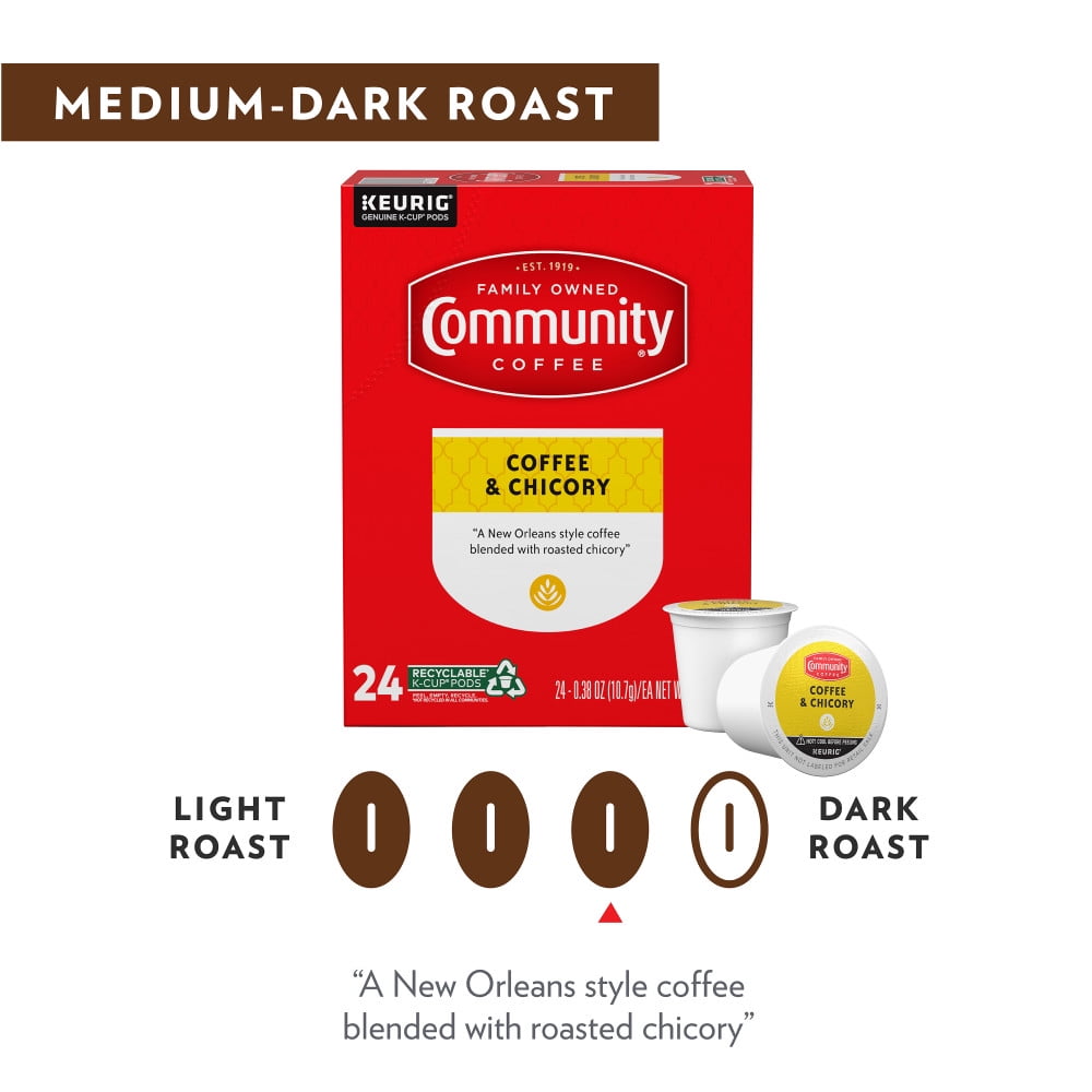 Community Coffee Coffee and Chicory Medium-Dark Roast Single Serve Keurig K-Cup Pods 24 ct Box