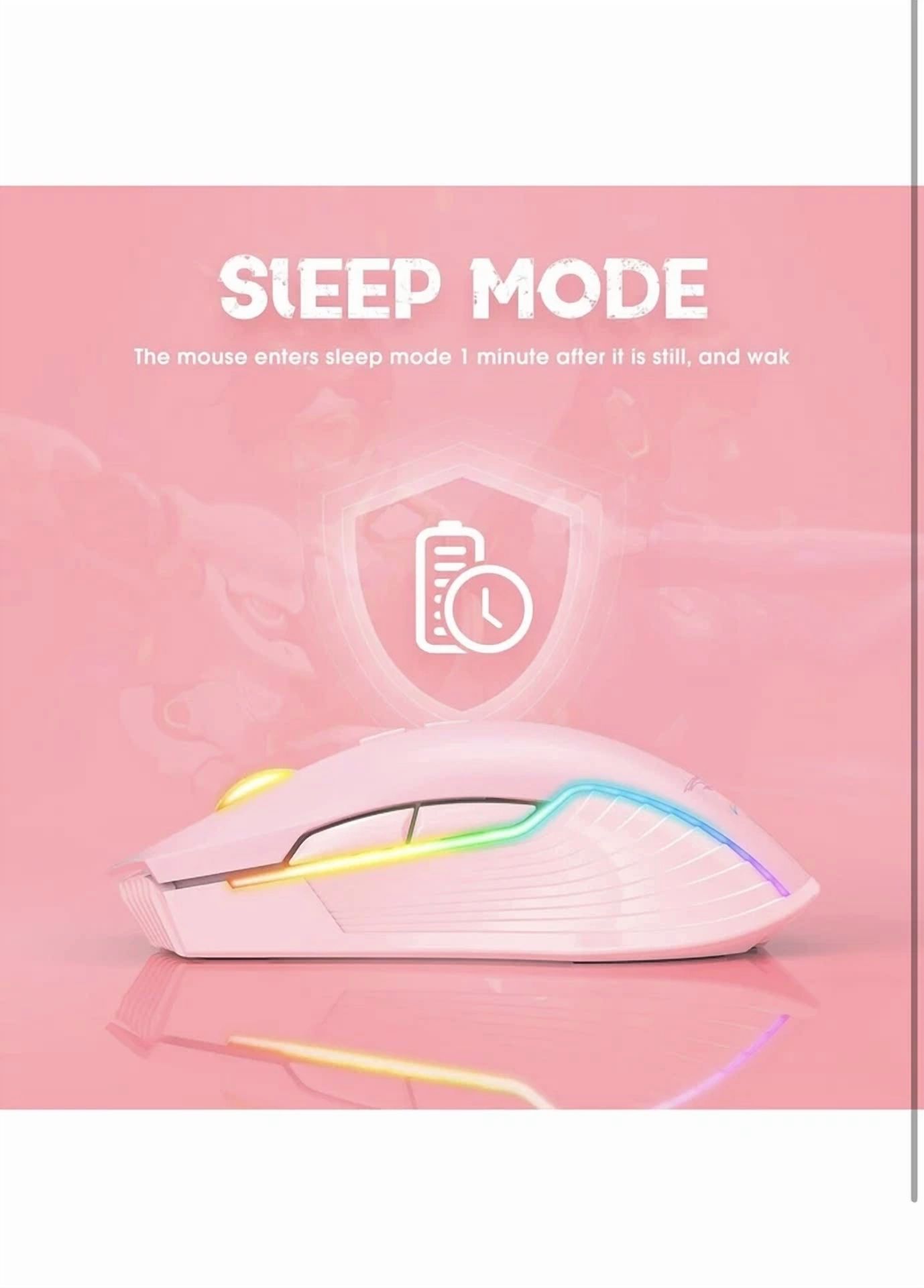 CIRCLE- SIMGAL RGB Wireless Gaming Mouse Pink Rechargeable Ergonomic Design Adjustabl...