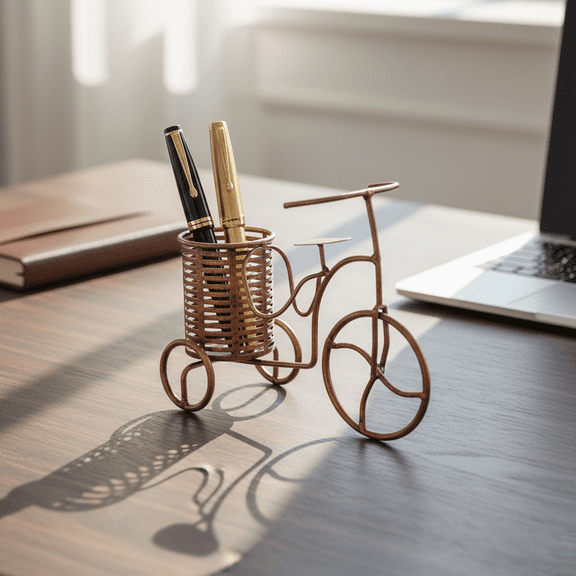 Vintage-Style Iron Bike Pen Stand – Rustic Finish with Ample Pen Storage, Perfect for Adding Warmth and Character to Your Workspace