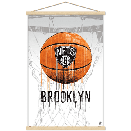 NBA Brooklyn Nets – Drip Basketball 21 Wall Poster with Magnetic Frame 22.375 x 34