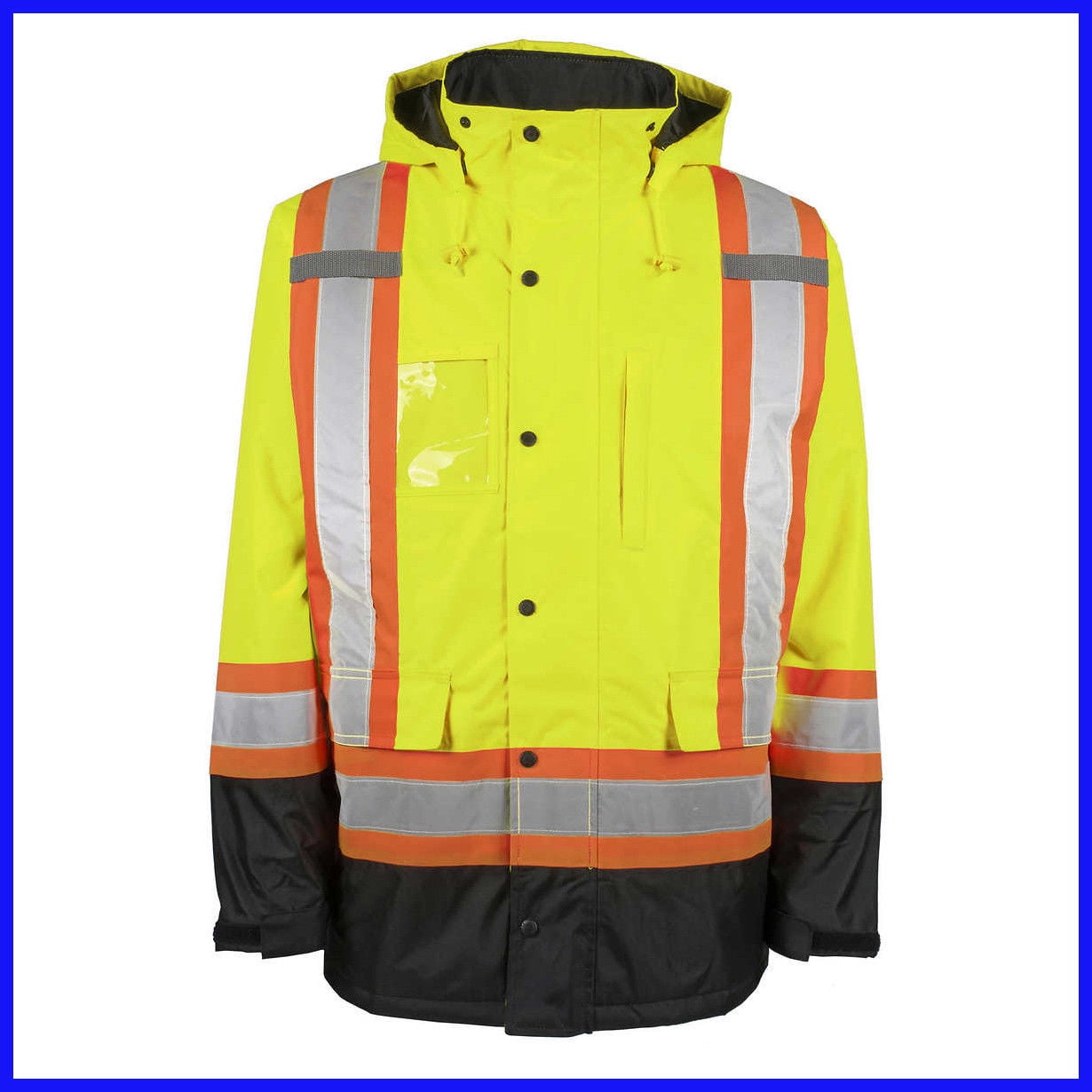 Hi Vis Parka Waterproof Jacket Workwear Reflective Security Safety Coat