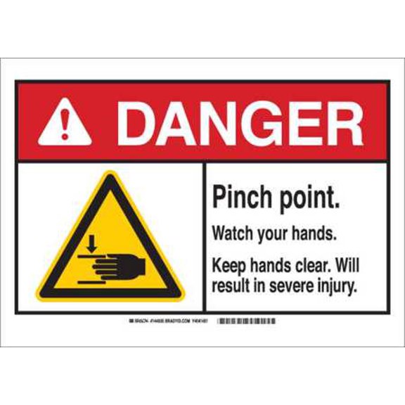 BRADY 144030 Danger Sign,Pinch Point,B-555,10in.H G1955740