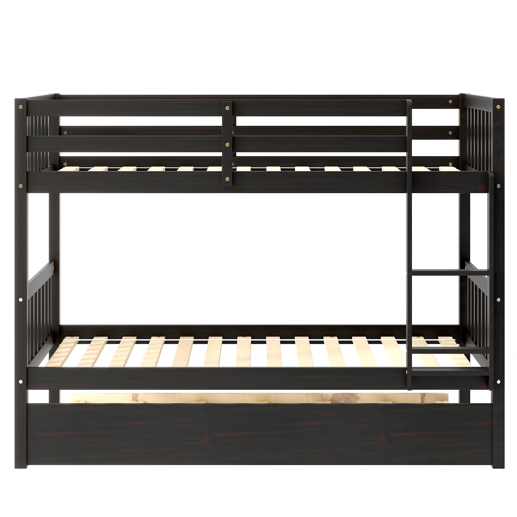 Aukfa Twin over Twin Bunk Bed with Trundle, Wooden Bunk Bed Frame for Kids - Espresso