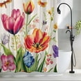 thumbnail image 2 of Pink Orange Flowers Fabric Shower Curtain Retro Butterfly Leaves Washable Shower Curtains for Bathroom, Waterproof Bath Curtain with Hooks Home Decor 36x72in, 2 of 8