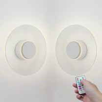 Kiven Battery Operated Wall Sconce with Remote Control,Wireless Wall Sconces Indoor,Set of 2 Dimmable Wall Light for Living Room Hallway Bedroom Home Decor,7.9" in dia