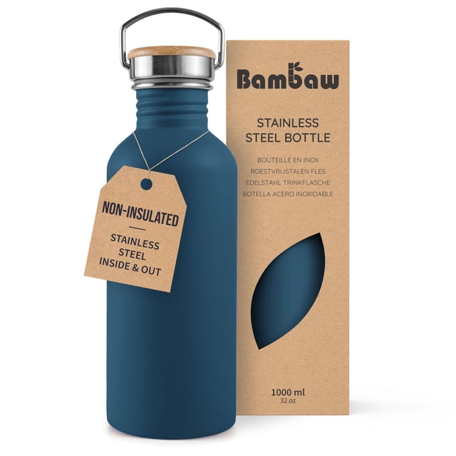 Botella de Agua Bambaw 1L Acero Inoxidable Sin Aislar Azul