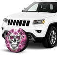 thumbnail image 2 of KAKALAD Sugar Skull Skeleton Flower Pink 06 Spare Tire Cover Universal Vehicle Accessories Buckle Car Tools 14”in, 2 of 6