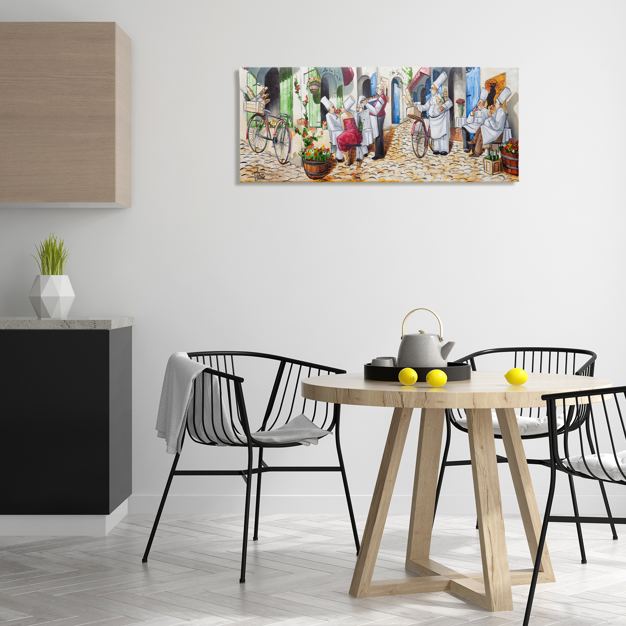 Stupell Industries Town Café Chefs Scenery Painting Gallery Wrapped Canvas Art Print Wall Art, 40 x 17