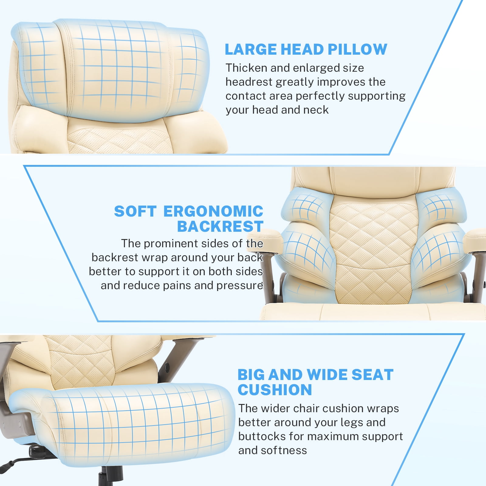 Big and Tall Office Chair 500lbs, Large High Back Executive Chair with Extra Wide Seat, Heavy Duty Computer Desk Chair, 3D Flip Arms, Adjustable Lumbar Support, Beige
