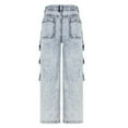 thumbnail image 3 of KAUOD Girls Cargo Jeans Camouflage Print Elastic Waist Straight Leg Baggy Streetwear Denim Pants with Multiple Pockets, 3 of 7