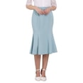 thumbnail image 1 of Falda de cola de pez elegante para mujer Inspire Chic, con cintura alta y cinturón, falda midi de trabajo, color azul claro L, 1 of 5