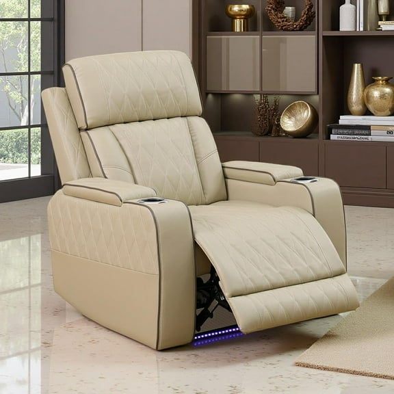 UNEEDE Power Recliner Chair Set, Beige Leather Reclining Sectional Couch with Adjustable Angle, Living Room Furniture Sets, Modern Reclining Single Chair with Comfy Armrests and Backrests for RV