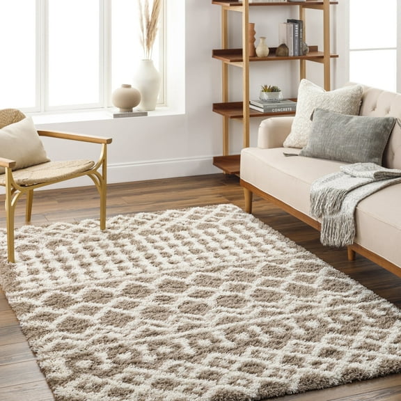 Livabliss Area Rugs for Living Room, 5x7 Urban Shag Global Medium Brown Rug, Bedroom Dining Room Home Decor Stain Resistant Carpet (5'3" x 7'3")