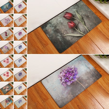 

Vintage Flower Non-Slip Waterproof Kitchen Bathroom Door Mat Home Floor Rug Carpet Outdoor/Indoor Doormats Easy Clean