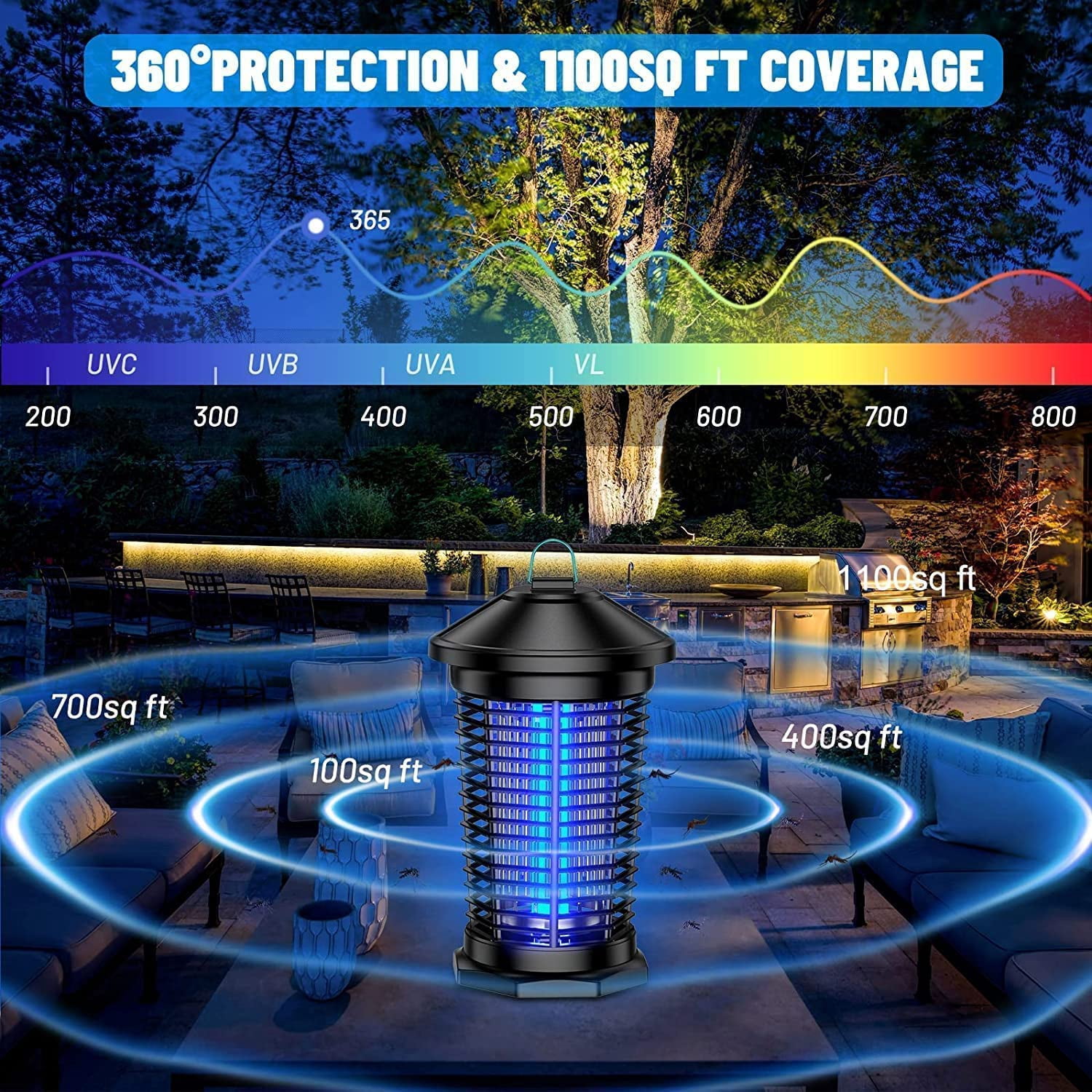 AENKYO Bug Zapper Outdoor Waterproof - 4200V High Power Electric Mosquito Killer for Garden, Patio, Backyard, Insect Zapper for Home Use (Black)