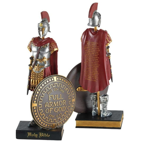 Armor of God Roman Soldier 9 x 5 Inch Red Resinstone Tabletop Figurine
