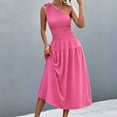 thumbnail image 2 of Wycnly Summer Dresses for Women Casual Solid Empire Waist Pleated Swing One Shoulder Dresses 2025 Sleeveless Slash Neck Plain Long Formal Dress Hot Pink m, 2 of 7