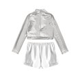 thumbnail image 4 of Alvivi Kids Girls 2 Piece Hip-Hop Dance Outfit Long Sleeve Metallic Crop Top with Shorts Streetdance Gym Dancewear Silver 10, 4 of 5