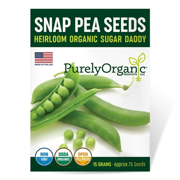 Purely Organic Sugar Daddy Snap Pea Seeds - USDA Organic, Non-GMO, Open Pollinated, Heirloom, USA Origin, Vegetable Seeds, Annual, Full Sun - 15 Grams