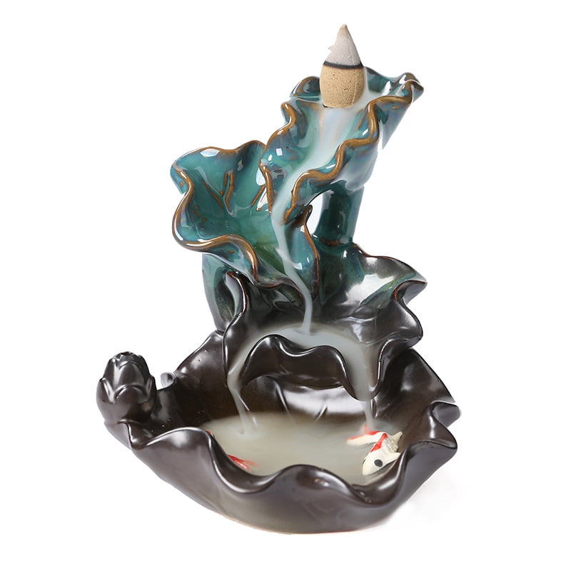 Creative Lotus Fish Backflow Incense Burner Smoke Waterfall Aromatherapy Furnace Holder for Yoga Room Office,Teahouse Decoration